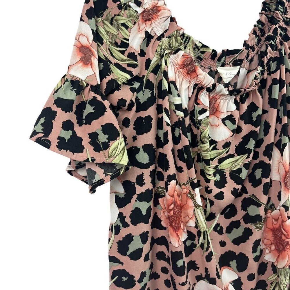 143 Story by Line Up Womens Top Off Shoulder Floral Animal Print Blouse Medium - Picture 3 of 10